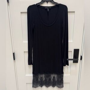 BCBGMAXAZRIA Elegant Black Long Sleeve Dress with Lace Hem